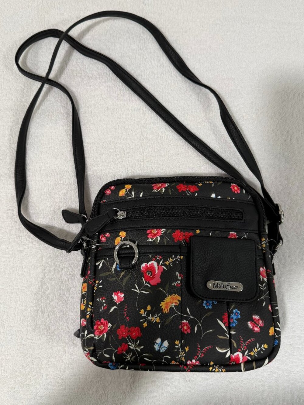 MultiSac Floral Print Small Crossbody Bag Zip Closure Inner Pockets Adjustable
